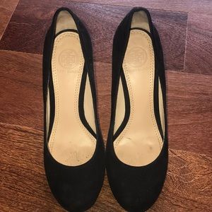 Tory Burch Suede Wedges with gold accents size 6